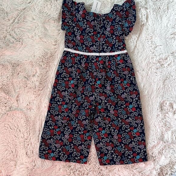 Janie and Jack Floral Wide Leg Jumpsuit in Merchant Marine Size 18/24 Months - Picture 5 of 7